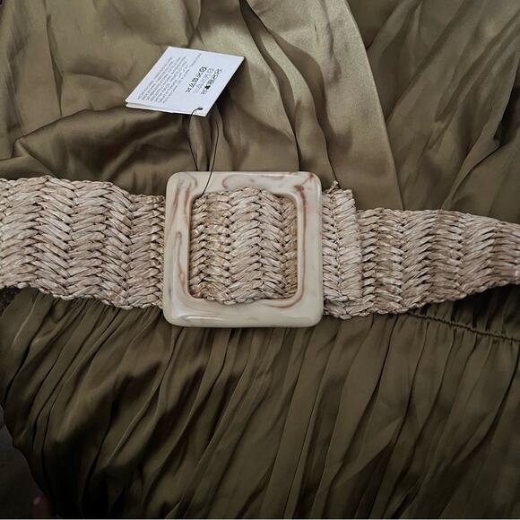 ZARA WRINKLE EFFECT with BELT lightweight olive green Small sleeveless - Picture 7 of 8